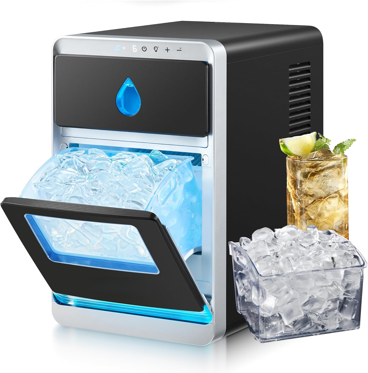 Countertop Crescent Ice Maker, 1600Pcs/Day, 12 Mins Fast Ice, Auto-Cleaning with Timer, Portable Clear Ice Machine for Whiskey, Coffee & Drinks