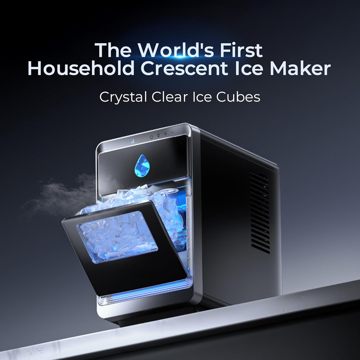 Countertop Crescent Ice Maker, 1600Pcs/Day, 12 Mins Fast Ice, Auto-Cleaning with Timer, Portable Clear Ice Machine for Whiskey, Coffee & Drinks
