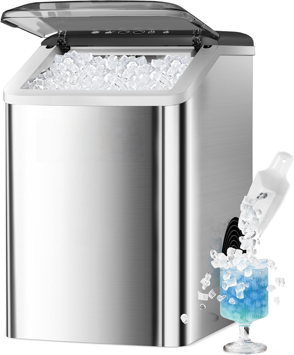 Compact Countertop Nugget Ice Maker, 40lbs/Day Auto-Cleaning, Soft Chewable Ice Machine with Basket & Scoop