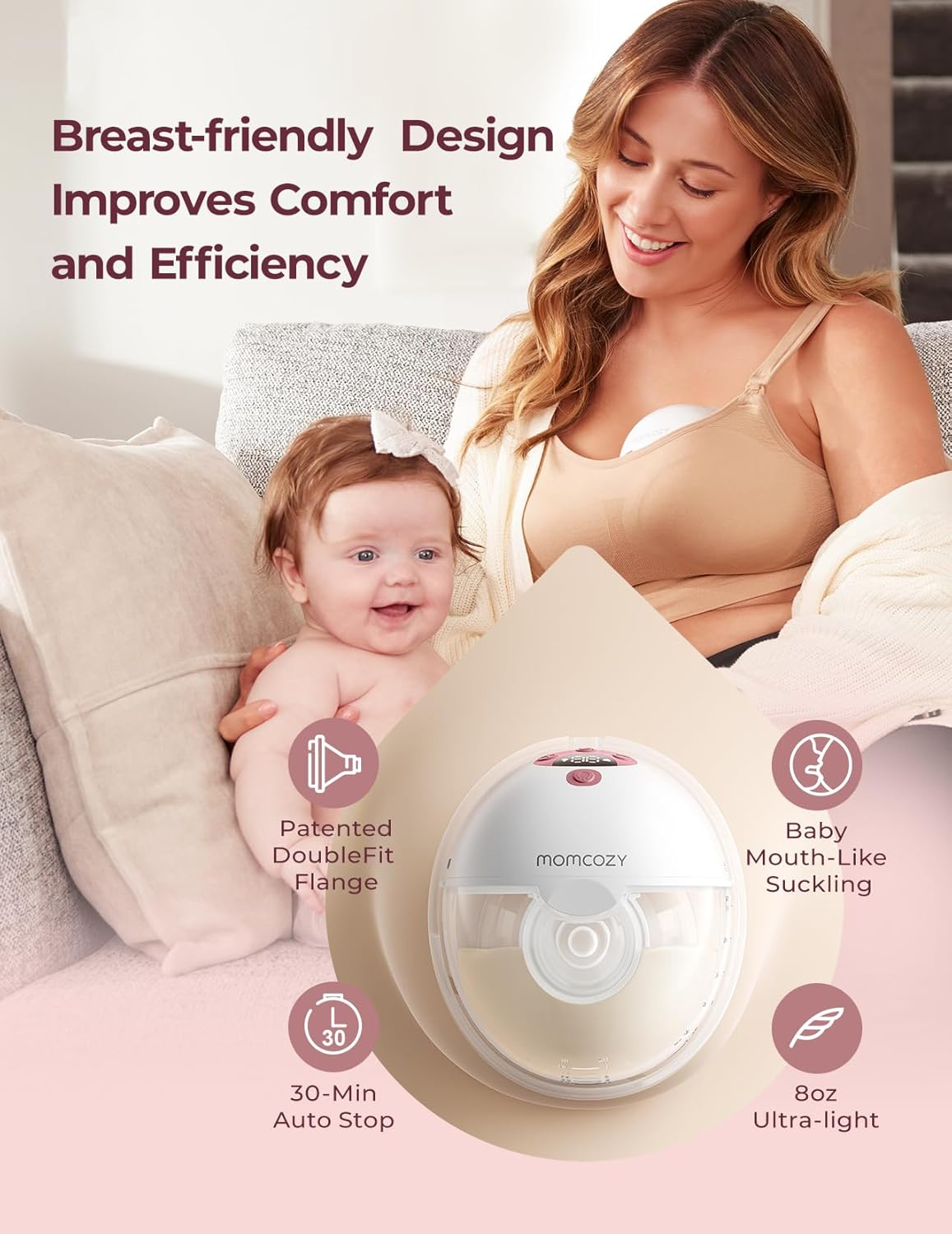 Hands-Free Wearable Breast Pump with APP Control, 3 Modes 9 Suction Levels, Portable & Lightweight 2-Pack