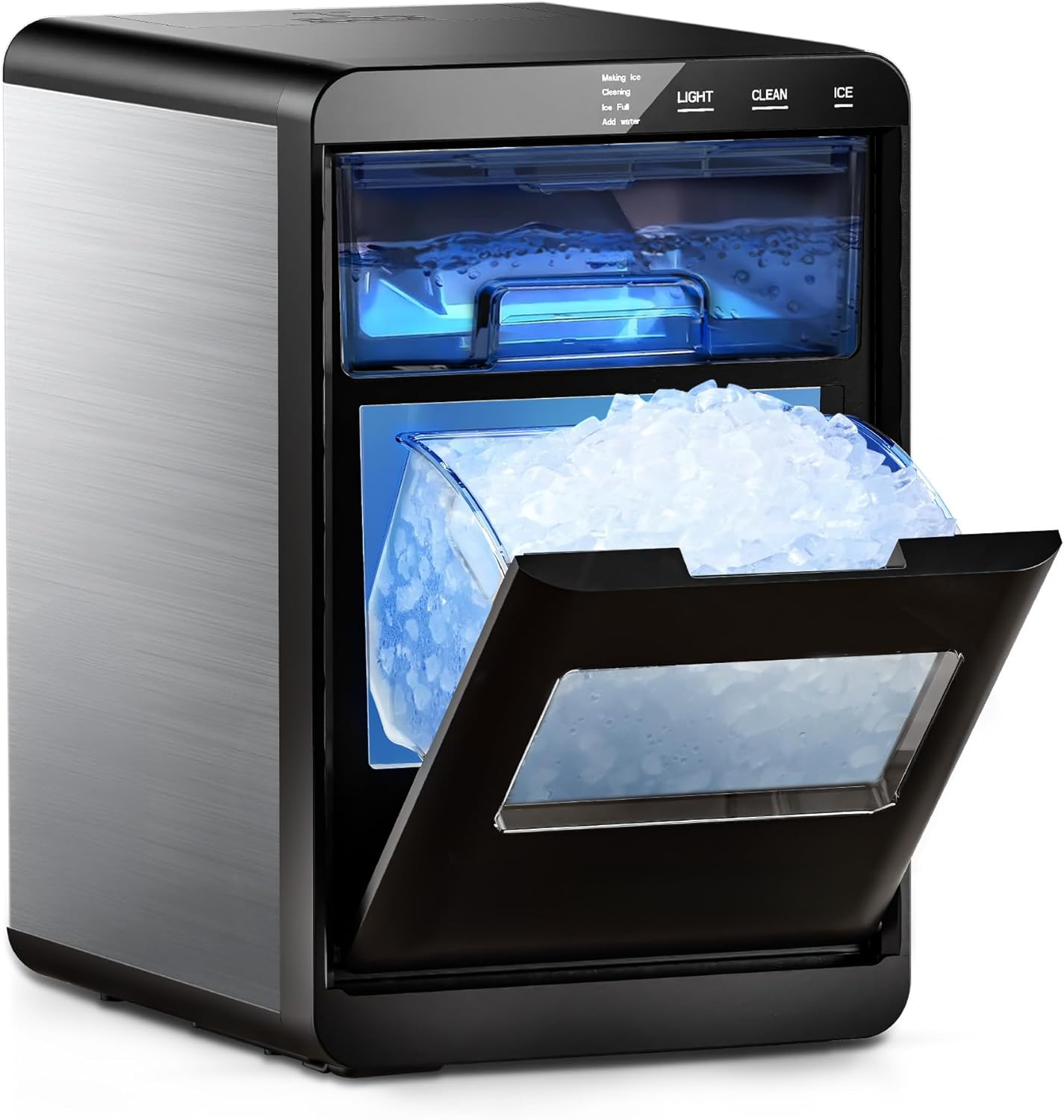 44Lbs/24H Pebble Ice Maker, Self-Cleaning Sonic Countertop Ice Machine for Home Kitchen Office
