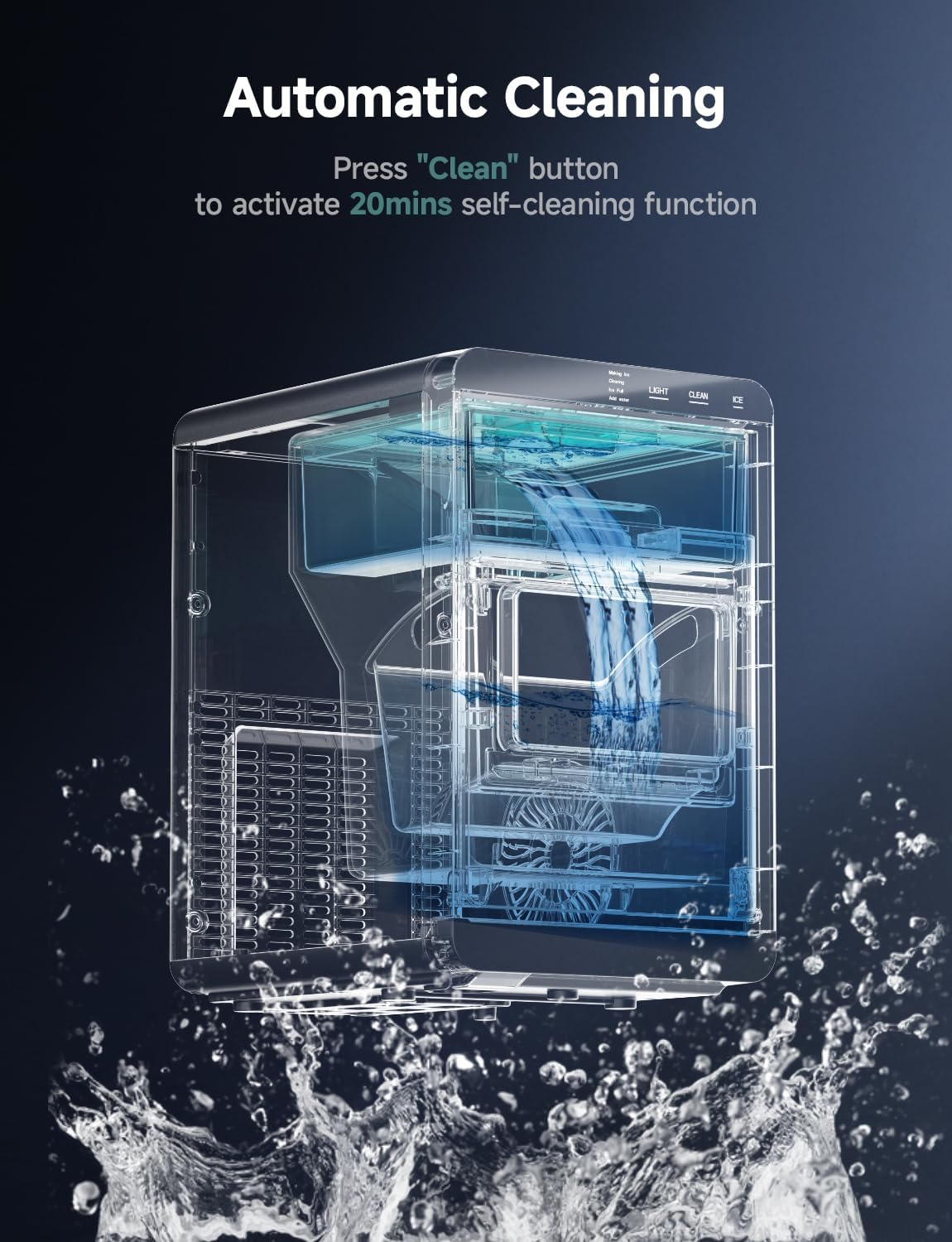 44Lbs/24H Pebble Ice Maker, Self-Cleaning Sonic Countertop Ice Machine for Home Kitchen Office